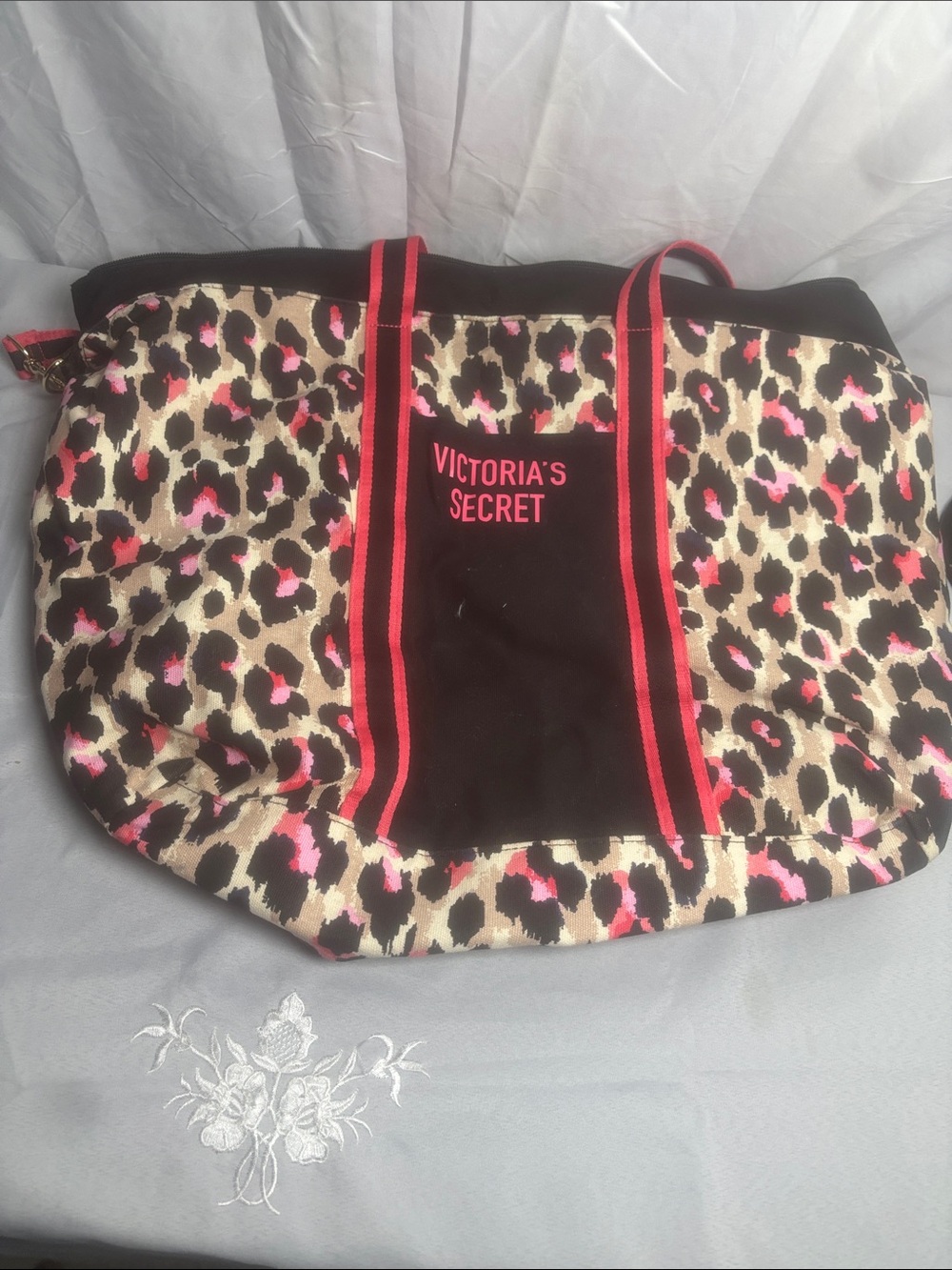 Victoria's Secret Leopard Print Tote with Pink Trim